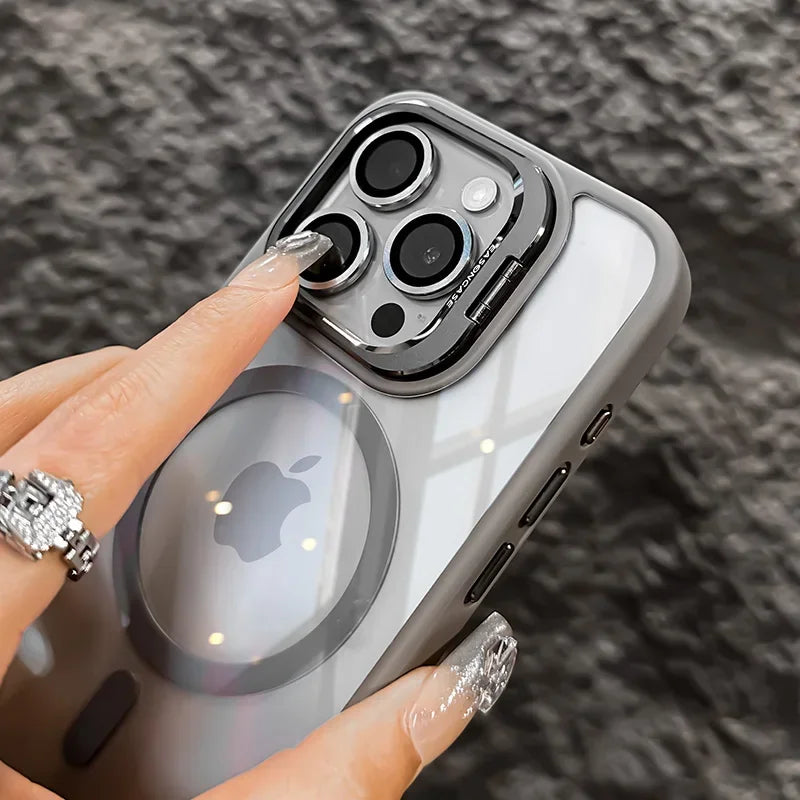 Luxuriöser Metallringhalter Hochtransparente stoßfeste Handyhülle für iPhone 16 15 14 13 12 11 ProMax Objektivschutzfolie