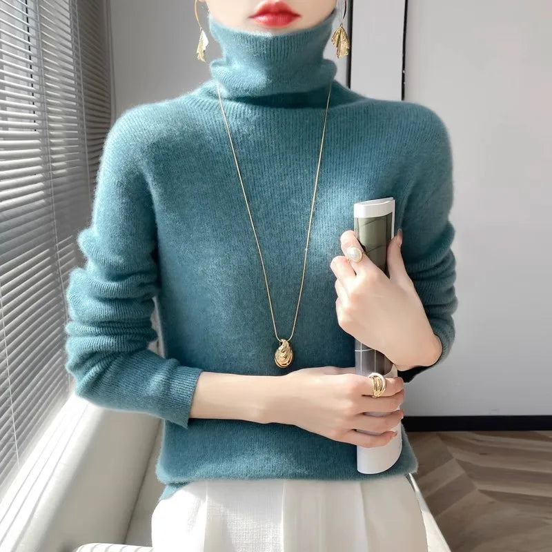 Women Sweater Turtleneck Slim Pullovers Autumn Winter Warm Bottoming Shirts Jumpers Basic High Strecth Korean Knitwear 2026