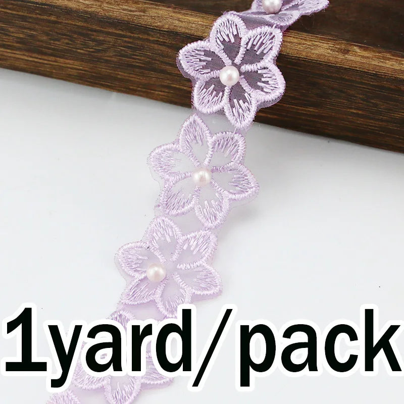 (1 Yards/roll) Width 3.4cm Color Nail Bead Eugen Yarn Six Flap Lace Clothing Matching Design Sense Girl Diy
