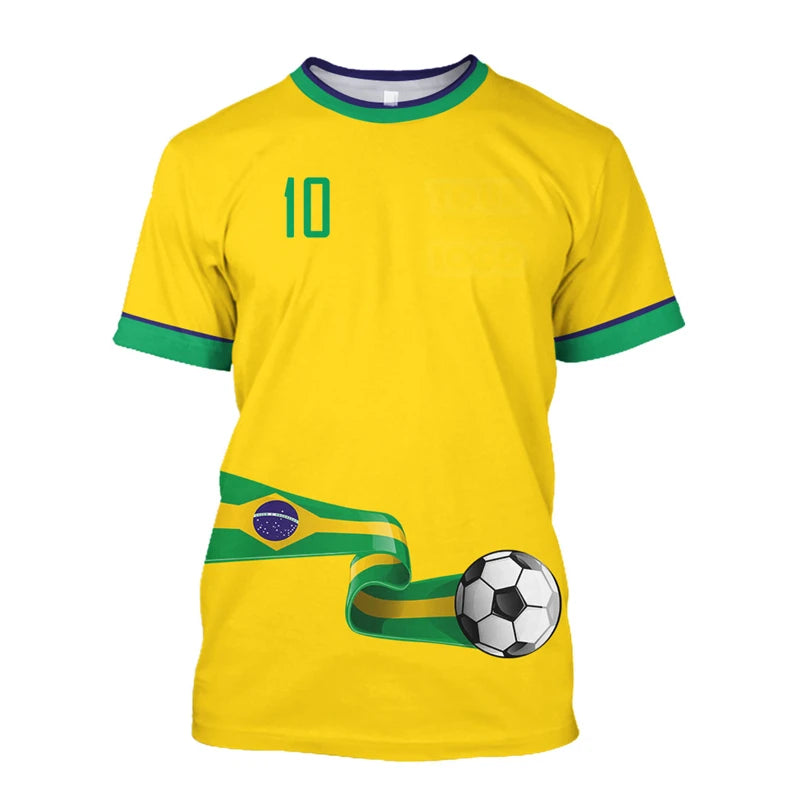 T-shirts de football simples du Brésil, mode estivale, manches courtes, T-shirts imprimés 3D du drapeau brésilien, hauts de sport décontractés, vêtements pour hommes
