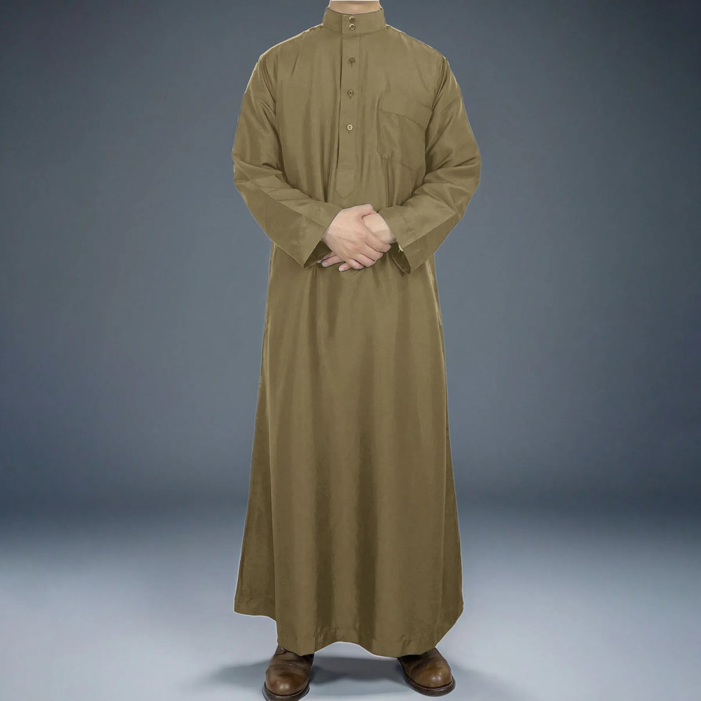 2026 Muslim Clothing Men Jubba Thobe Solid Long Sleeve Kaftan Stand Collar Casual Robe Moroccan Dishdasha Thawb Islamic Clothing