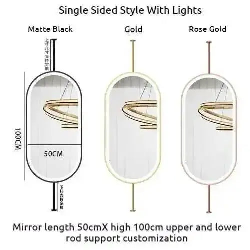 Miroir ovale de salle de bain en métal doré, miroir mural créatif avec LED, miroirs décoratifs, accessoires de décoration intérieure