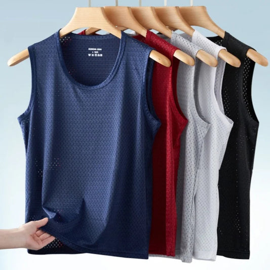 Débardeurs en maille de soie glacée pour hommes, séchage rapide, respirant, gilet, musculation, t-shirt sans manches, t-shirts de sport, débardeurs musculation