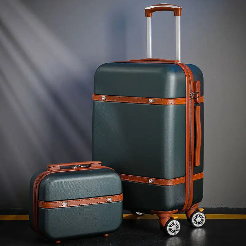 Nouvel ensemble de bagages à roulettes pour femmes - Ensemble valise de voyage tendance avec serrure à combinaison, sac à cosmétiques universel, ensemble de 2 valises à roulettes rétro