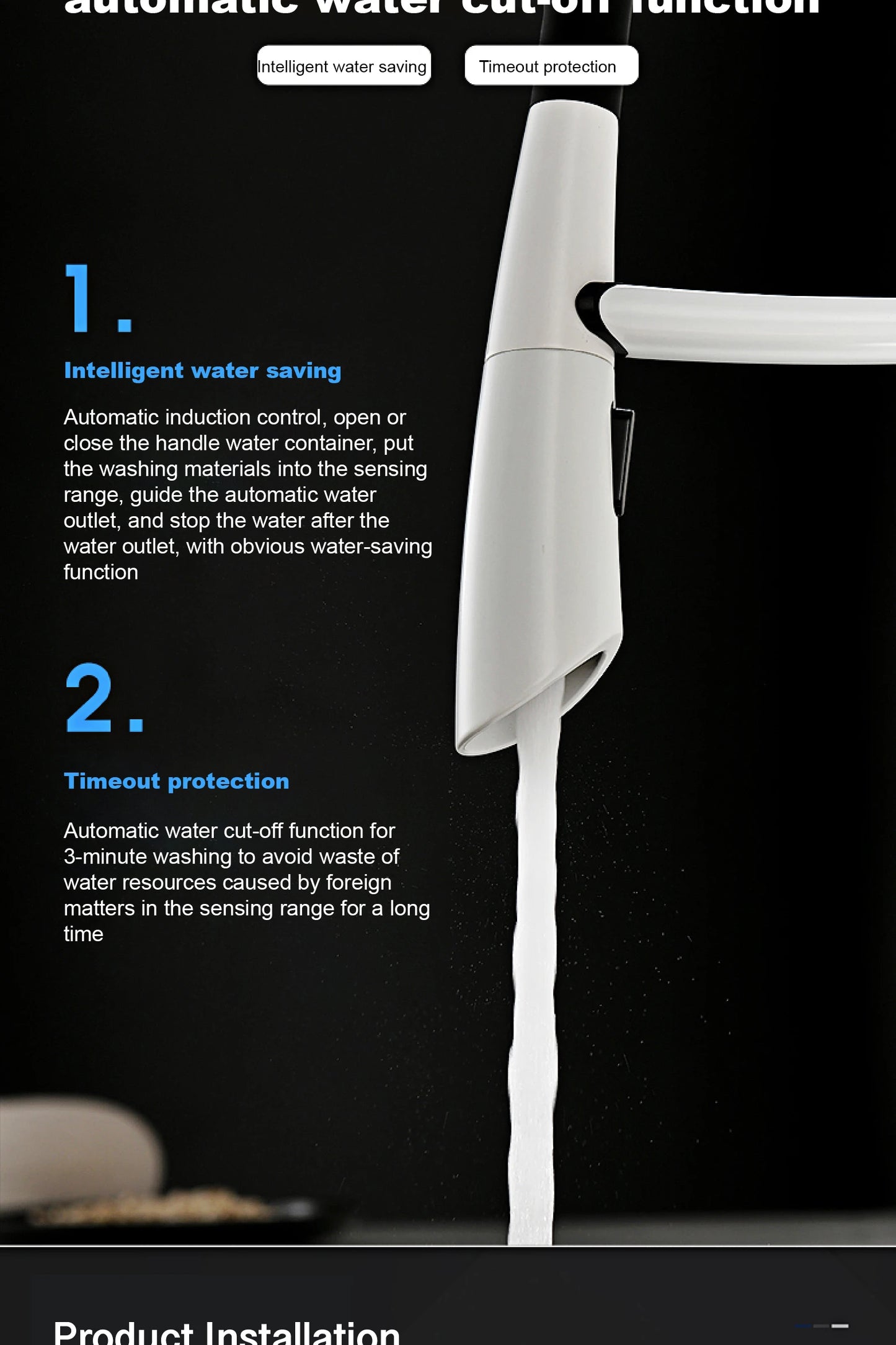 Luxury gun gray brass kitchen faucet with intelligent touch design Single handle hot and cold water magnetic suction sink faucet