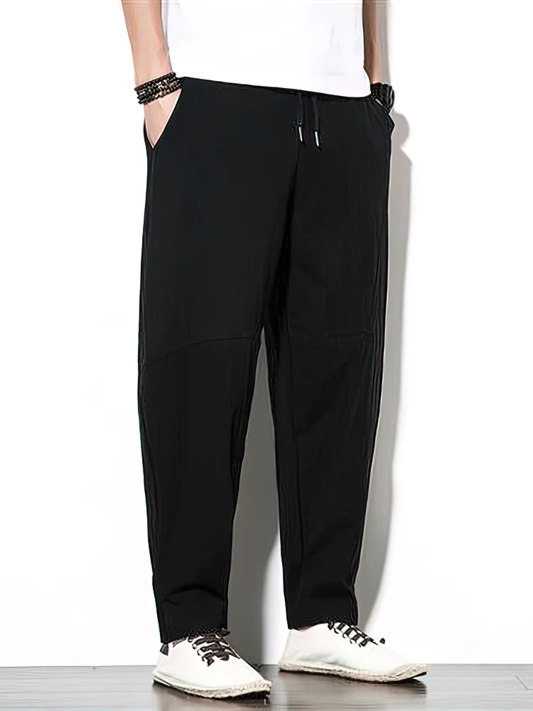 Pantalon en lin 100 % coton pour homme, ample, décontracté, coupe large, jogging d'été chinois, nouveauté 2025