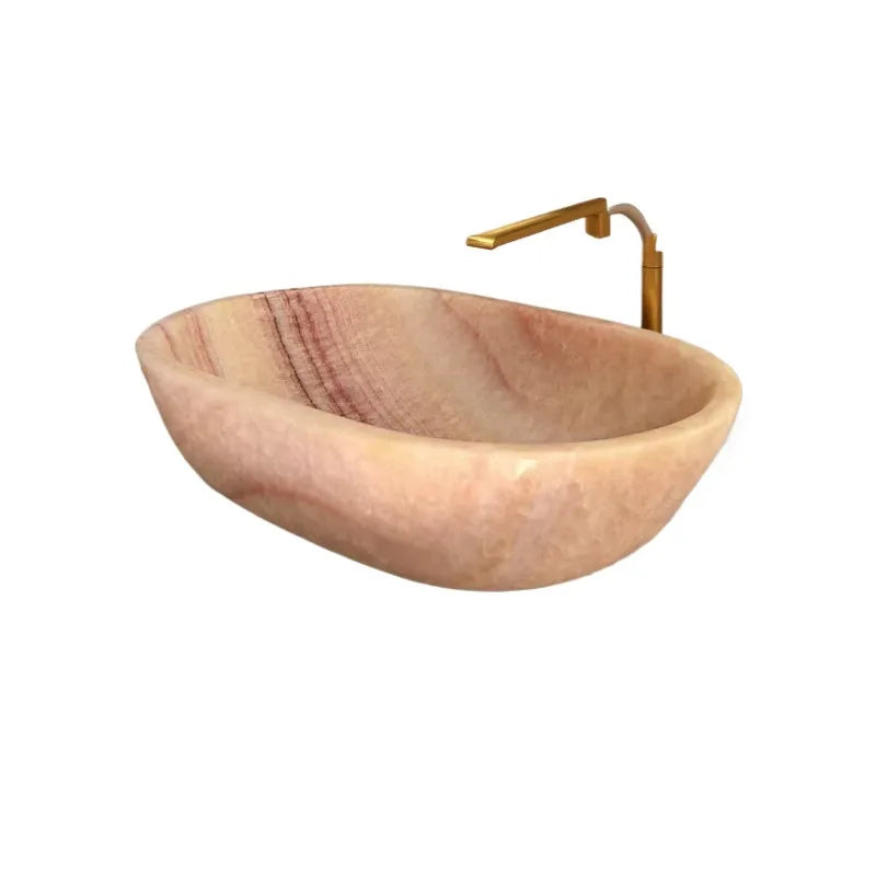 Natural stone rice topaz platform basin jade oval wash basin can be customized hotel sink