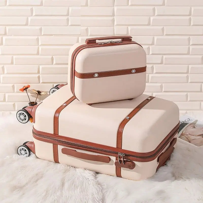 Nouvel ensemble de bagages à roulettes pour femmes - Ensemble valise de voyage tendance avec serrure à combinaison, sac à cosmétiques universel, ensemble de 2 valises à roulettes rétro