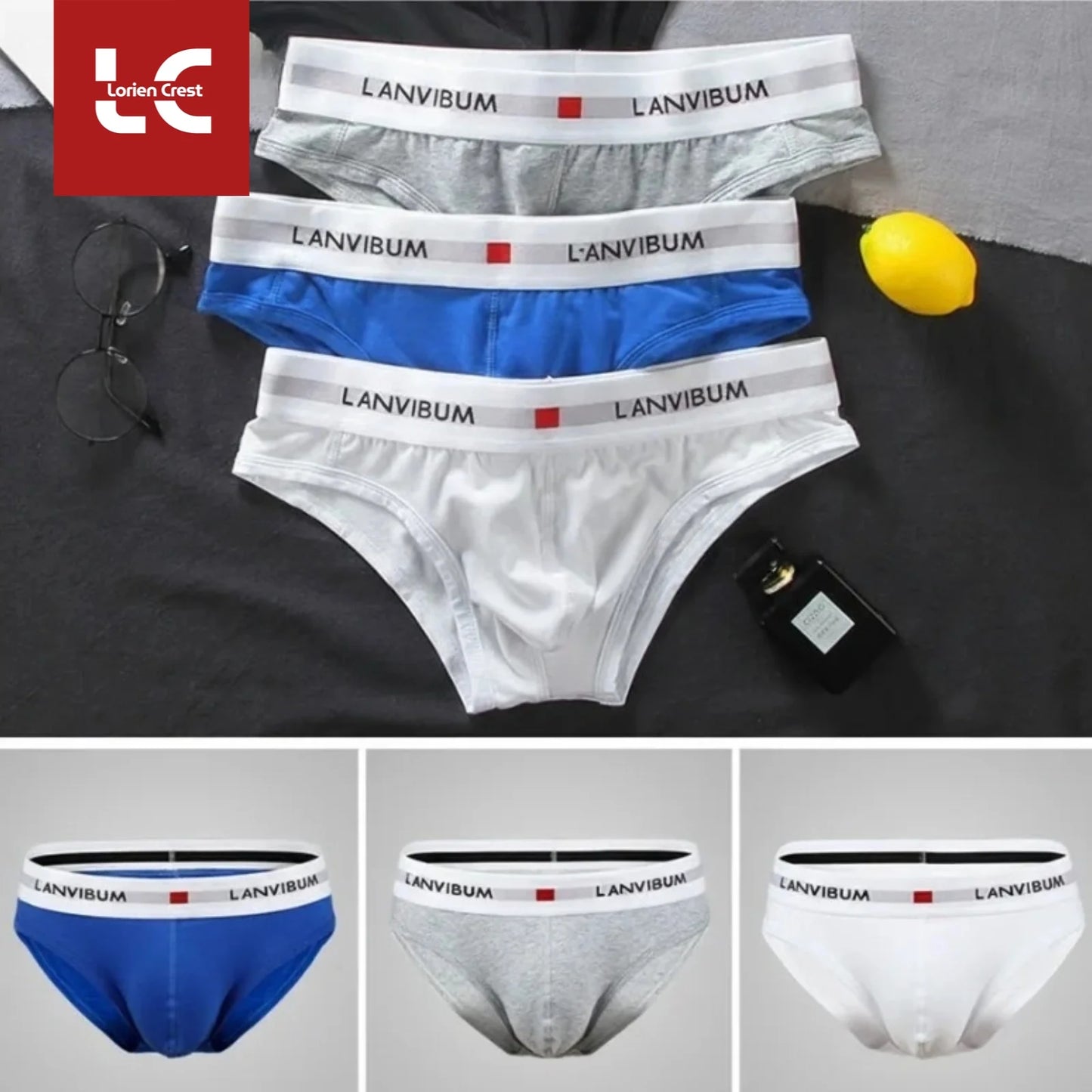 3 Stk. 【LORIEN CREST】 Herren Pure Baumwolle Tiefsitzende Elastische Sexy Lockere Atmungsaktive Jugend Panty-Bund Unterwäsche Sommer Baumwollslips