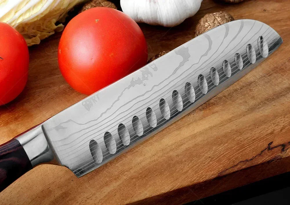 Couteau de Chef Damas Ensemble de Couteaux de Cuisine Professionnels Couteau à Désosser Couteau de Boucher Couteau Utilitaire Couteau Santoku Japonais avec Housse