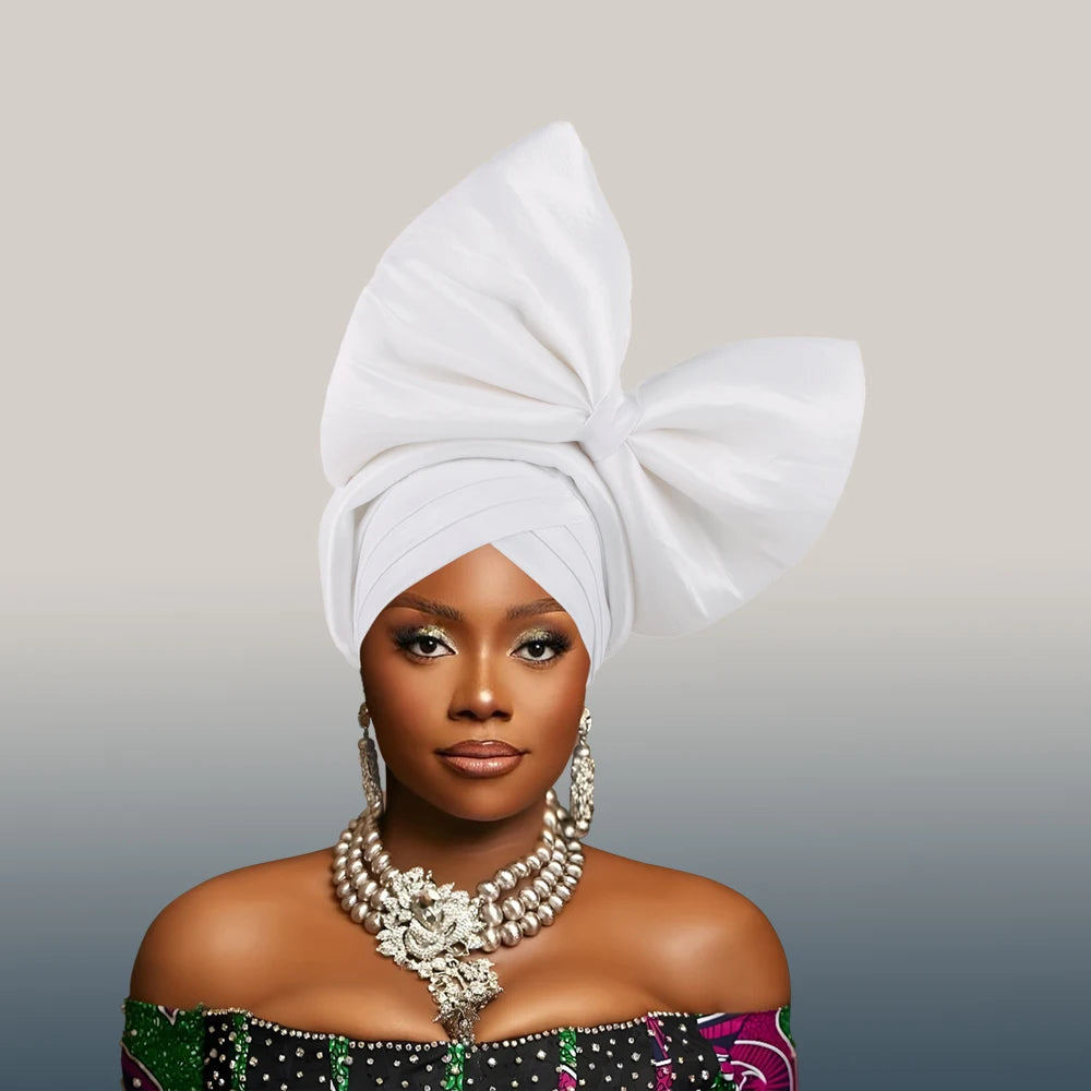 Casquette Turban Grand Nœud Exagéré Turban Femme Africaine Attache-Tête Auto Gele Nigeria Geles Femme Foulards Coiffe