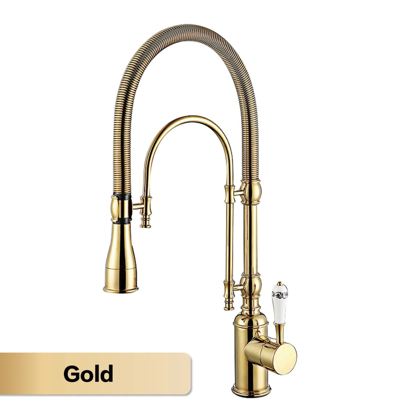 AITANA Luxus-Küchenarmatur aus goldfarbenem Messing im Retro-Design, Einhebelmischer mit Warm- und Kaltwasserregelung, 2 Funktionen Spültischarmatur