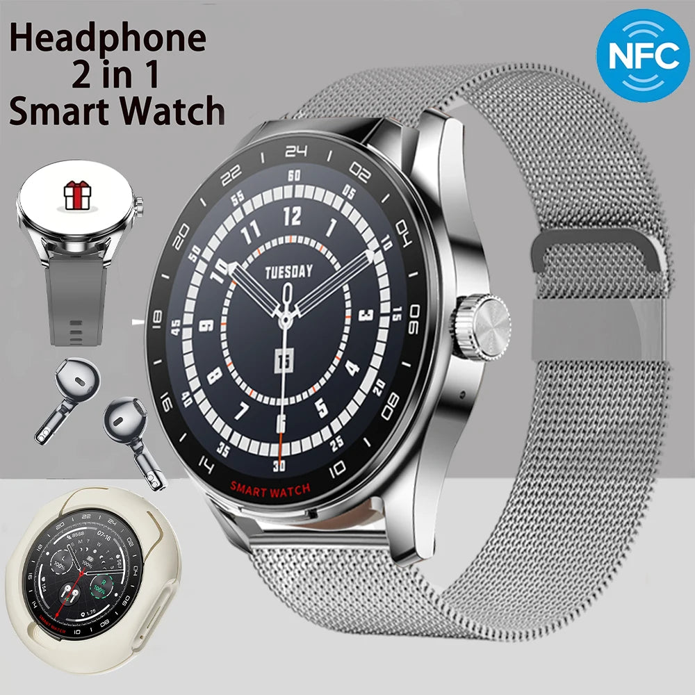 2025 Neue NFC Herren Smartwatch Bluetooth-Anruf Herzfrequenzüberwachung HD Großbildschirm TWS 2-in-1 Sport-Trajektorie Damen Smartwatch