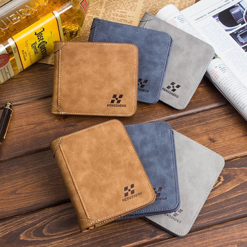 Neue Herren-Brieftasche Kurz Gefrostetes Leder Portemonnaie Retro Zweifach Faltbares Vertikales Portemonnaie Jugend Koreanisches Multi-Karten Portemonnaie 2022 Luxus Portemonnaie