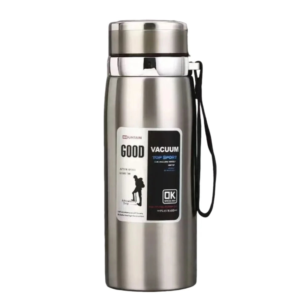 800/1000ml Sport-Thermosflasche, groß Fassungsvermögen, Edelstahl, tragbare Vakuumflasche, auslaufsicher mit Aufhängeband