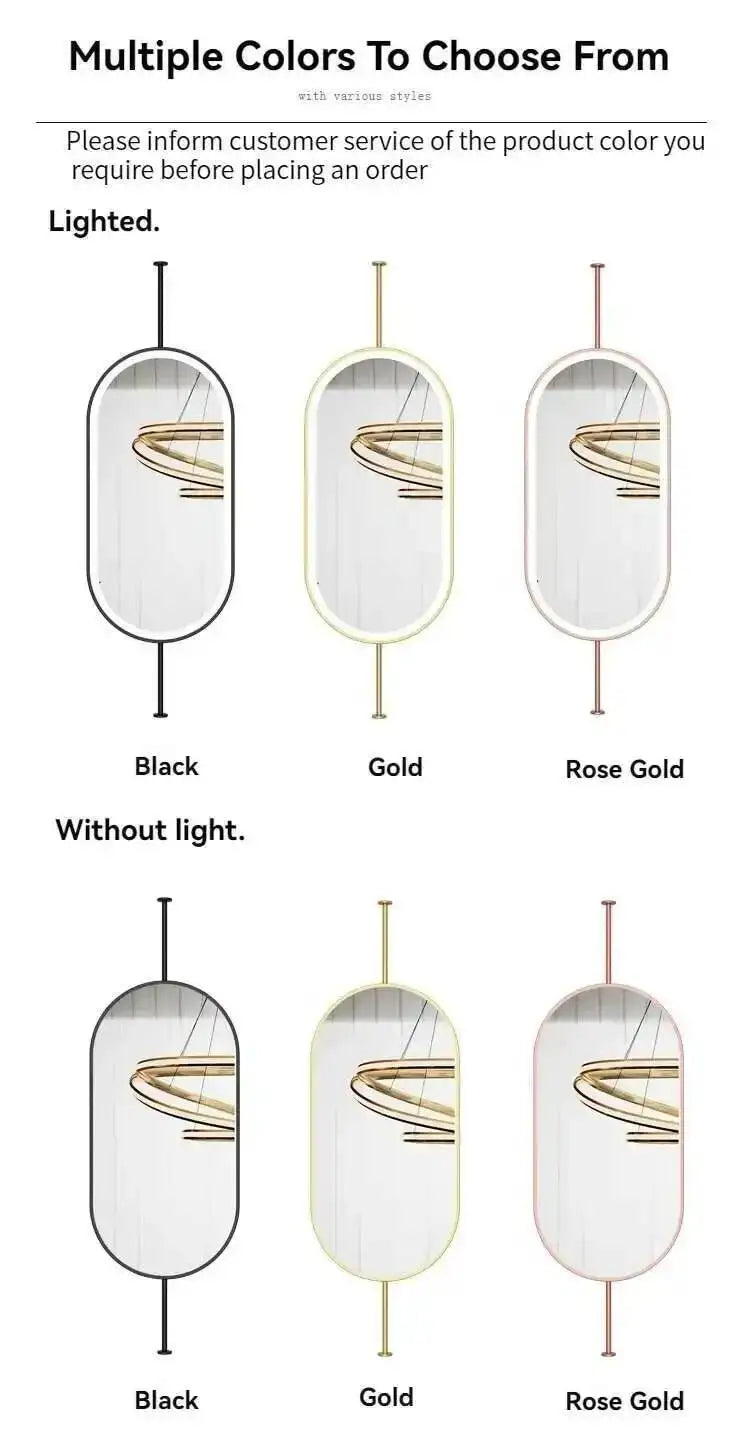 Miroir ovale de salle de bain en métal doré, miroir mural créatif avec LED, miroirs décoratifs, accessoires de décoration intérieure