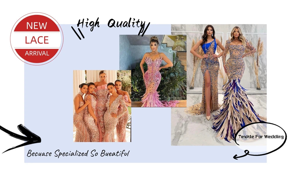2025 Nigerian Lace Fabric Embroidery African Tulle Fashion Luxury Sequins Wedding Fabric for Women Handmade 5 Yards