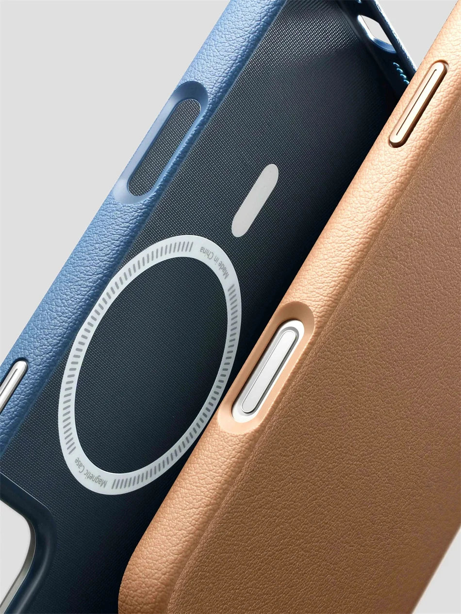 Luxuriöse, schlanke Leder-Hülle für MagSafe für iPhone 16 15 14 Pro Max in Wüstengold – Magnetische kabellose Ladefunktion, stoßfeste Abdeckung