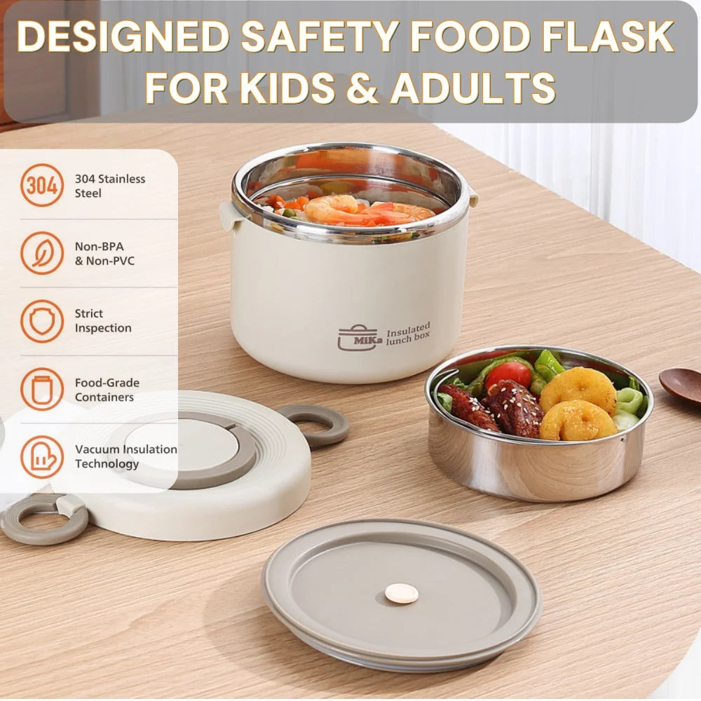 304 Stainless Steel Lunch Box 2 Layer Double Wall Thermal Food Jar, Insulated Bento Box Leakproof Lunch Container with lunch Bag