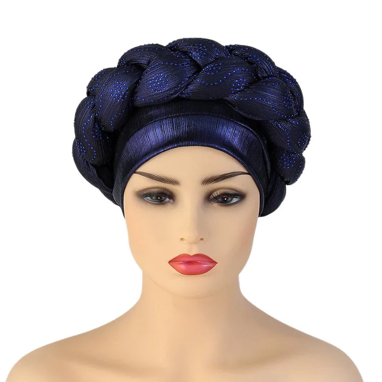 Bandeau africain tressé à diamants faits à la main Turban Femme Voiles de tête Pré-noués Foulard Bonnet Chapeau de mariage nigérian