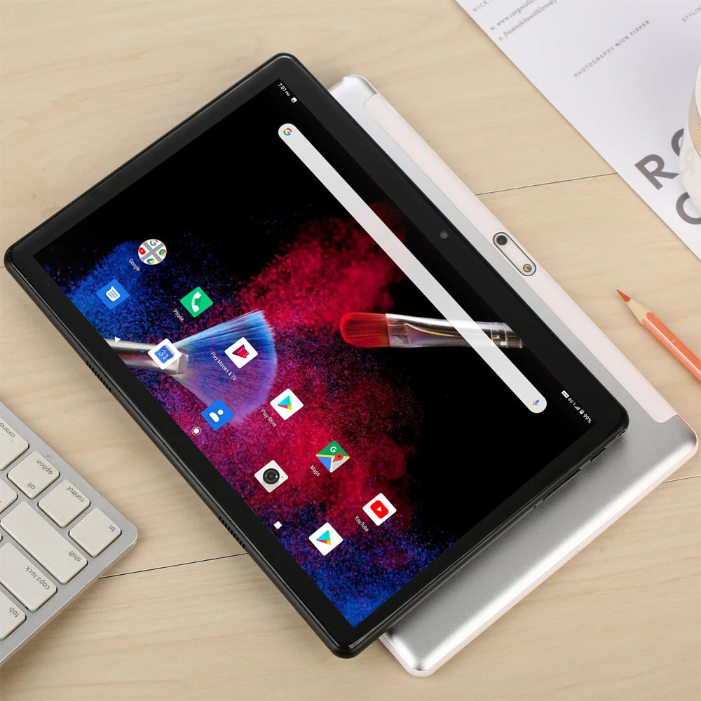 10.1-inch Octa Core Tablets 4GB+64GB ROM Google Play Dual SIM Phone Call, WiFi, Bluetooth, 6000mAh Battery, with Protective case