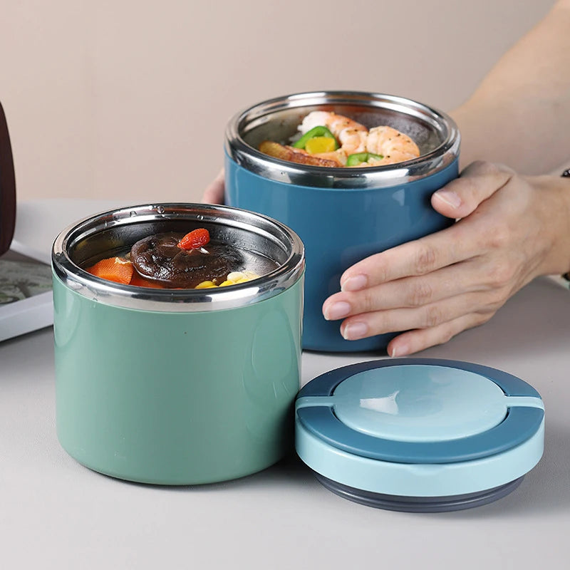 Boîte à déjeuner Étudiant Seau Scellé Anti-fuite Boîte Bento Ronde Multicouche Thermos Portable Boîtes à déjeuner Isothermes en Acier Inoxydable Nouveau