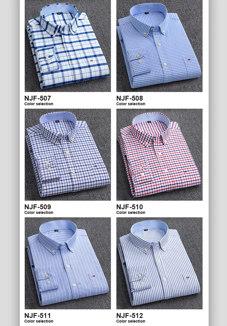 100-220 catties Plus Size Men's Shirt 100% Cotton Long Sleeve Business Casual All Oxford Spinning Plus Size Plaid Shirt