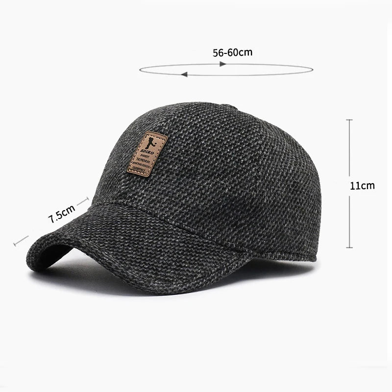 Casquette de baseball en laine tricotée pour l'hiver, cache-oreilles, casquette de baseball pour hommes, chapeaux chauds et épais avec protège-oreilles, casquettes de sport de golf, snapback