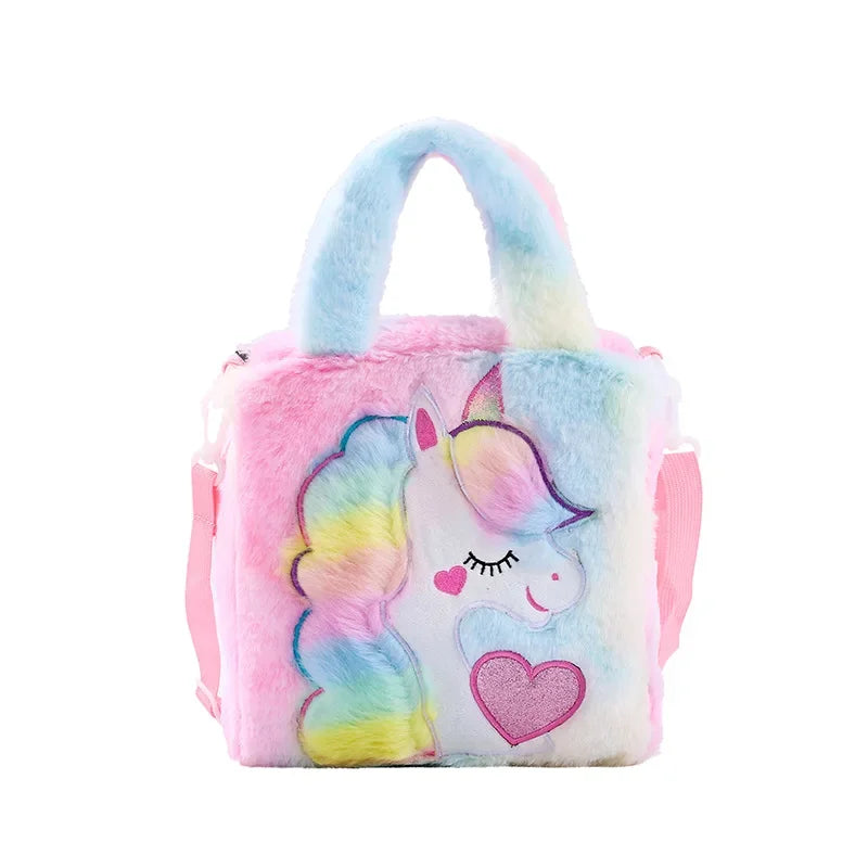 Sacs pour enfants Sacs à bandoulière Sac à bandoulière en peluche brodé dessin animé Sac à main mignon pour fille Sac à bandoulière licorne pour fille Spot