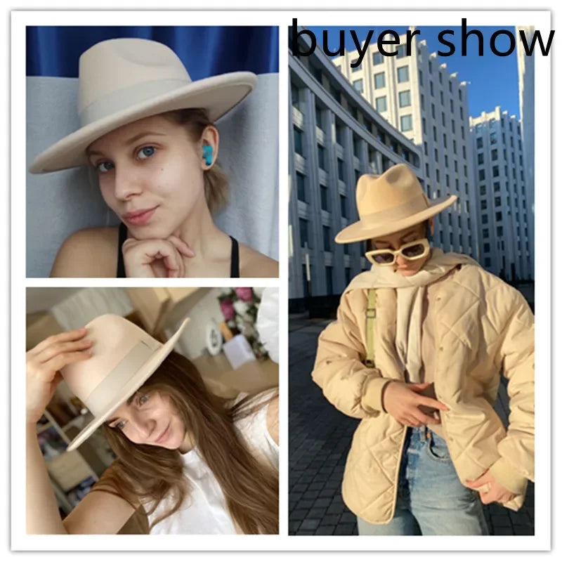 Chapeau Fedora Femme Chapeaux d'hiver pour femmes Bande de ruban Chapeau homme Large bord Classique Beige Mariage Eglise Chapeau melon Nouvelle casquette chapeau femme