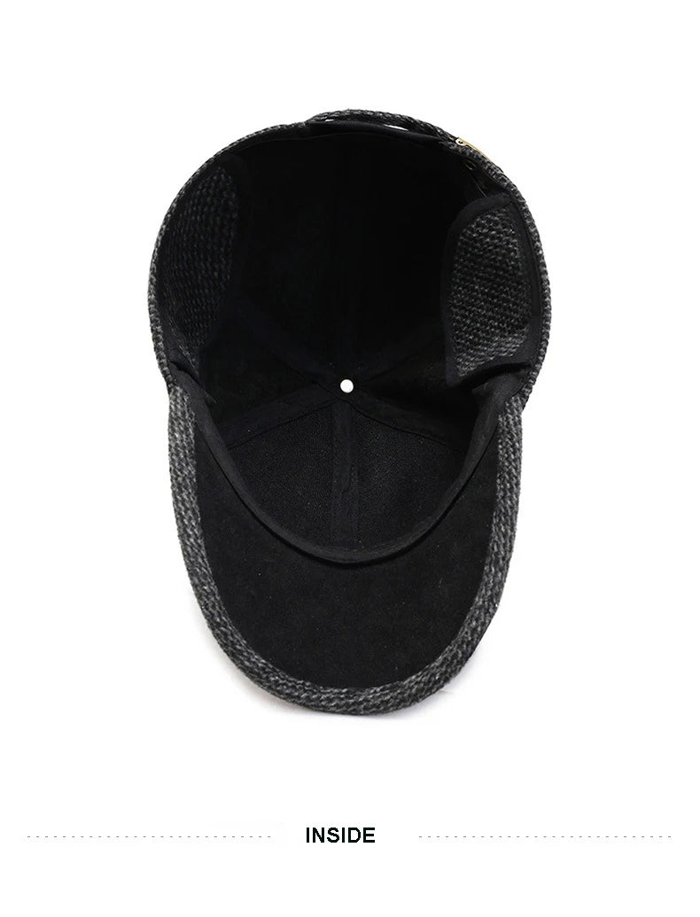 Casquette de baseball en laine tricotée pour l'hiver, cache-oreilles, casquette de baseball pour hommes, chapeaux chauds et épais avec protège-oreilles, casquettes de sport de golf, snapback