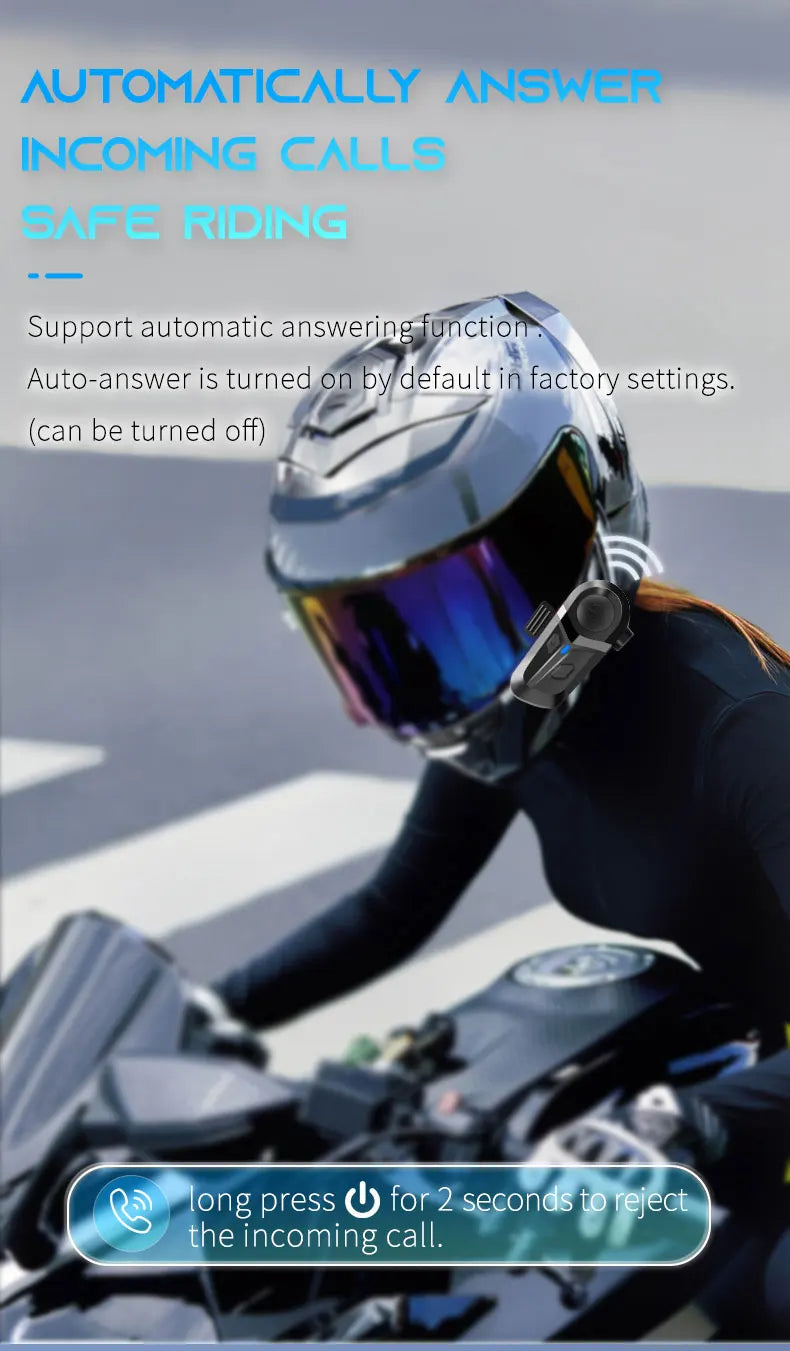 Casque de moto sans fil Bluetooth 5.3, appels mains libres, téléphone, écouteurs de moto étanches, lecteur de musique, casque de moto
