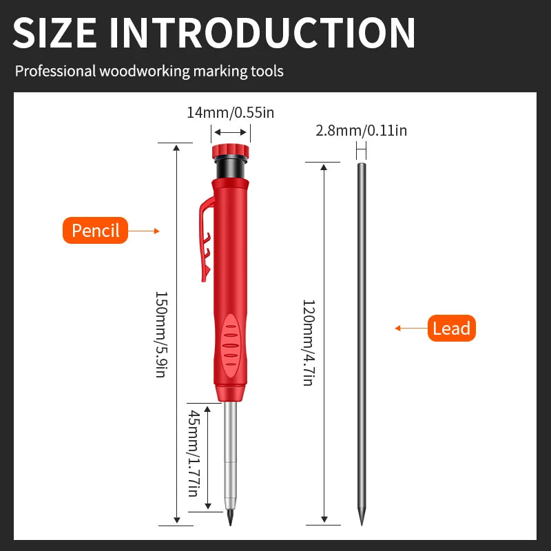 Hot 2.8mm Marking Mechanical Pencil Solid Carpenter Scriber Carpenter Scriber with Sharpener for Woodworking Drawing Stationery
