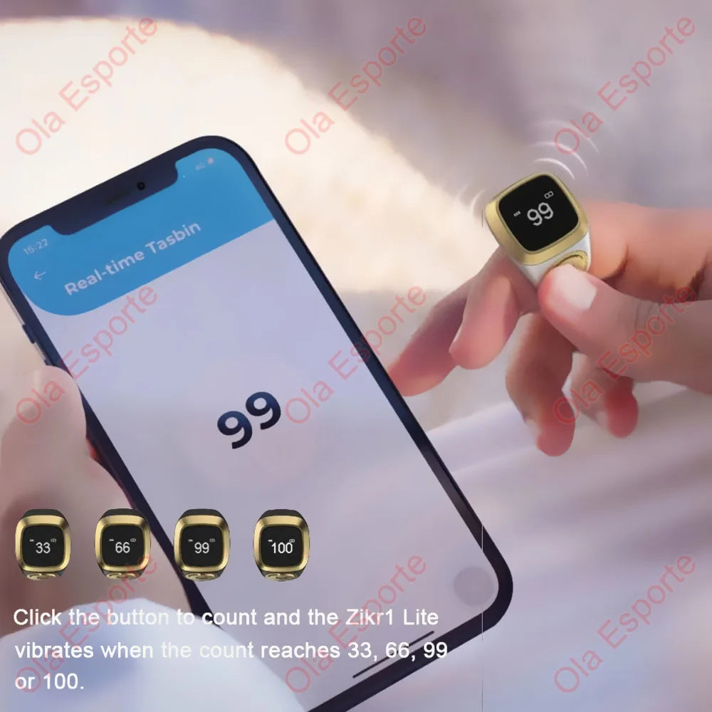 Compteur de doigts intelligent Qibla Tasbih pour musulmans Zikr Ring Digital Tasbeeh Rappel de vibration des 5 heures de prière Étanche Qibla Subhah