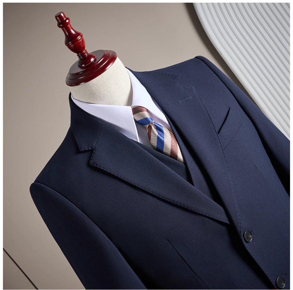 Ensemble de costume trois pièces en laine haut de gamme pour homme, élégant et décontracté, de couleur unie, idéal pour banquets et mariages.