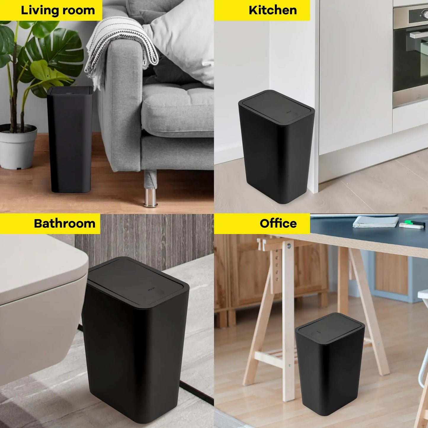 Badezimmer Mülleimer-10L Kleiner Mülleimer mit Druckdeckel für Toilette, Schlafzimmer, Wohnzimmer – Kunststoff-Abfalleimer mit Pop-up-Deckel