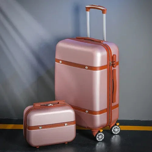Nouvel ensemble de bagages à roulettes pour femmes - Ensemble valise de voyage tendance avec serrure à combinaison, sac à cosmétiques universel, ensemble de 2 valises à roulettes rétro