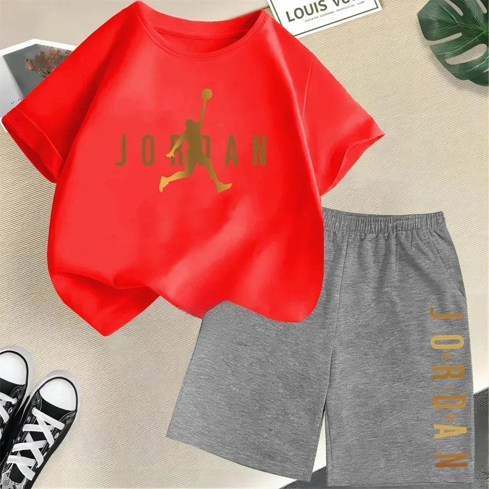 Sommer Kurzarm Kinder Set Slam Dunk Master Muster Print Sport T-Shirt + Shorts 2-teiliges Set Kinder Jungen Mädchen Mode Trainingsanzug