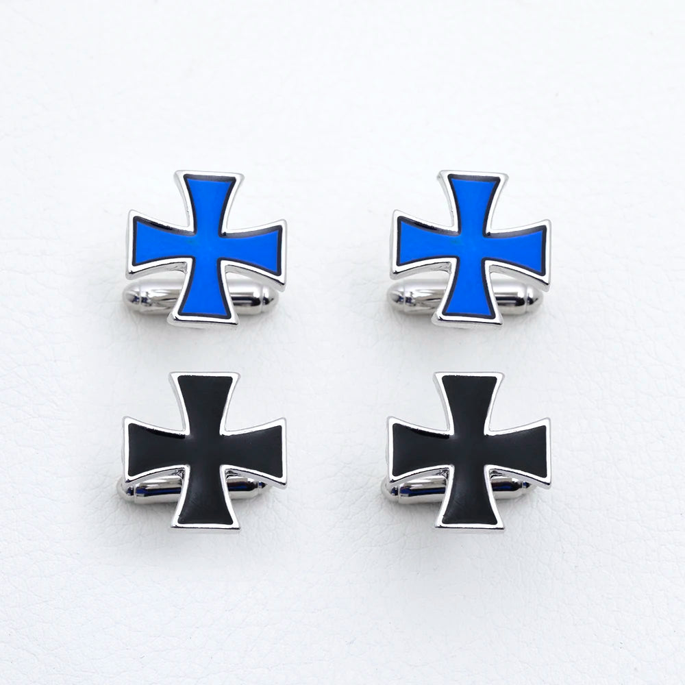 Classic Blue Black Colors Cross Shaped Mens Cufflinks Shirt Suit Tuxedo Blouse Silvery Sleeve Button