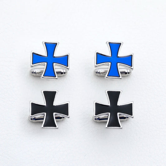 Classic Blue Black Colors Cross Shaped Mens Cufflinks Shirt Suit Tuxedo Blouse Silvery Sleeve Button