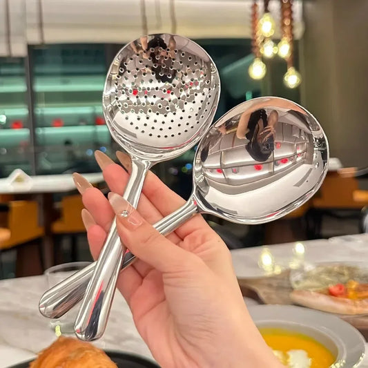 Stainless Steel Soup Ladle Long Handle Slotted Spoon Fruit Food Scoop Kitchen Tablespoon Cooking Utensils For Serving Straining
