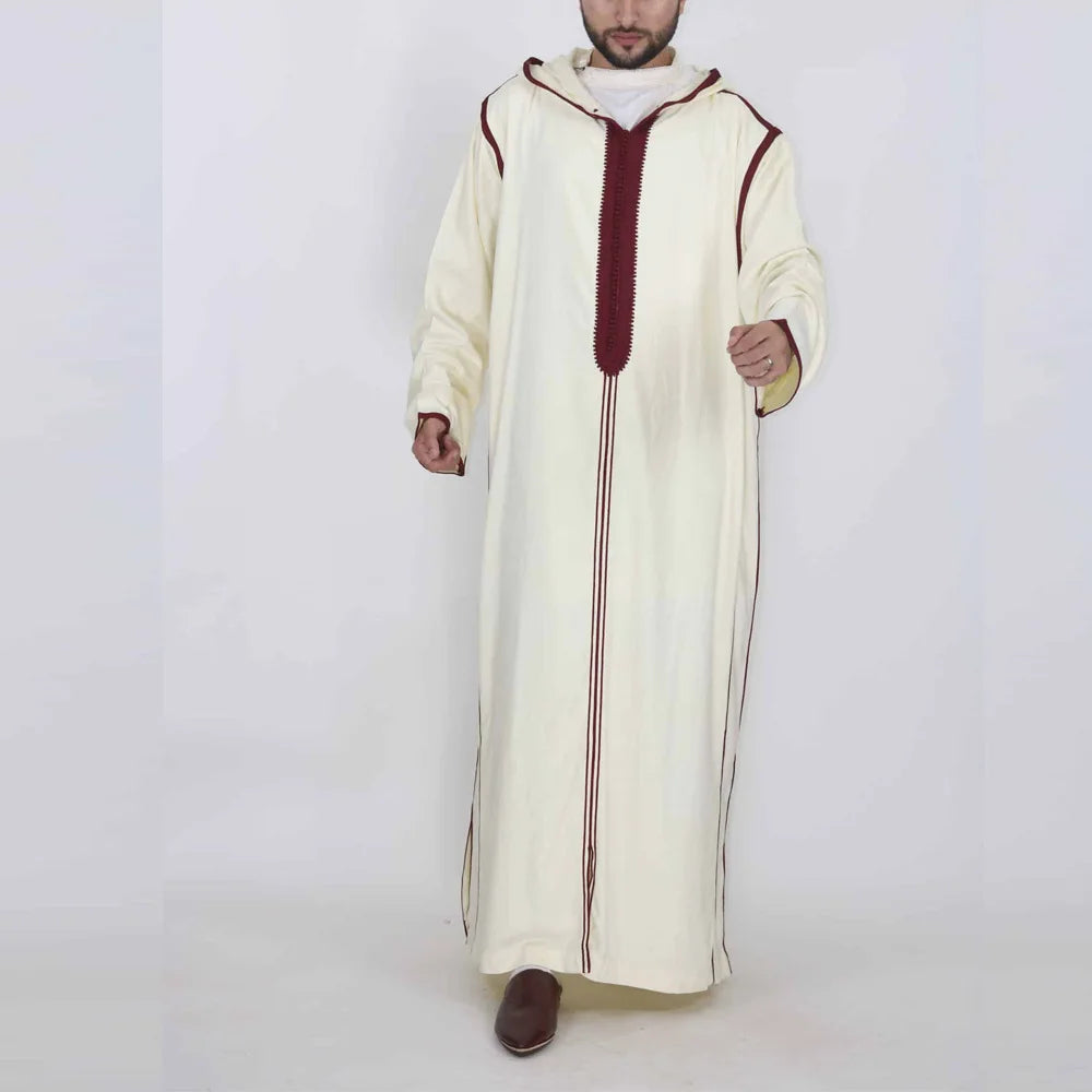 Herren Muslim Thobe 2026 Mittlerer Osten Jubba Thobe Langarm Islamisches Gewand Herren Muslimisches Kleid Saudi-Arabisch Kapuzen-Thobe Abaya Männlich