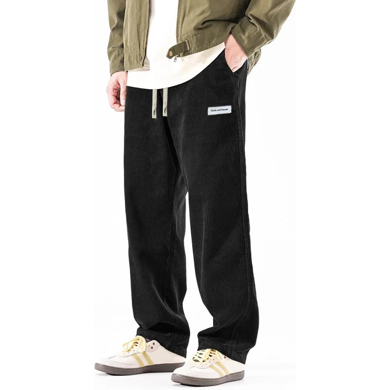 Pantalon ample en velours côtelé pour homme, taille élastique avec cordon de serrage, décontracté, pantalon de sport ample pour l'extérieur, pantalon de travail, respirant, streetwear
