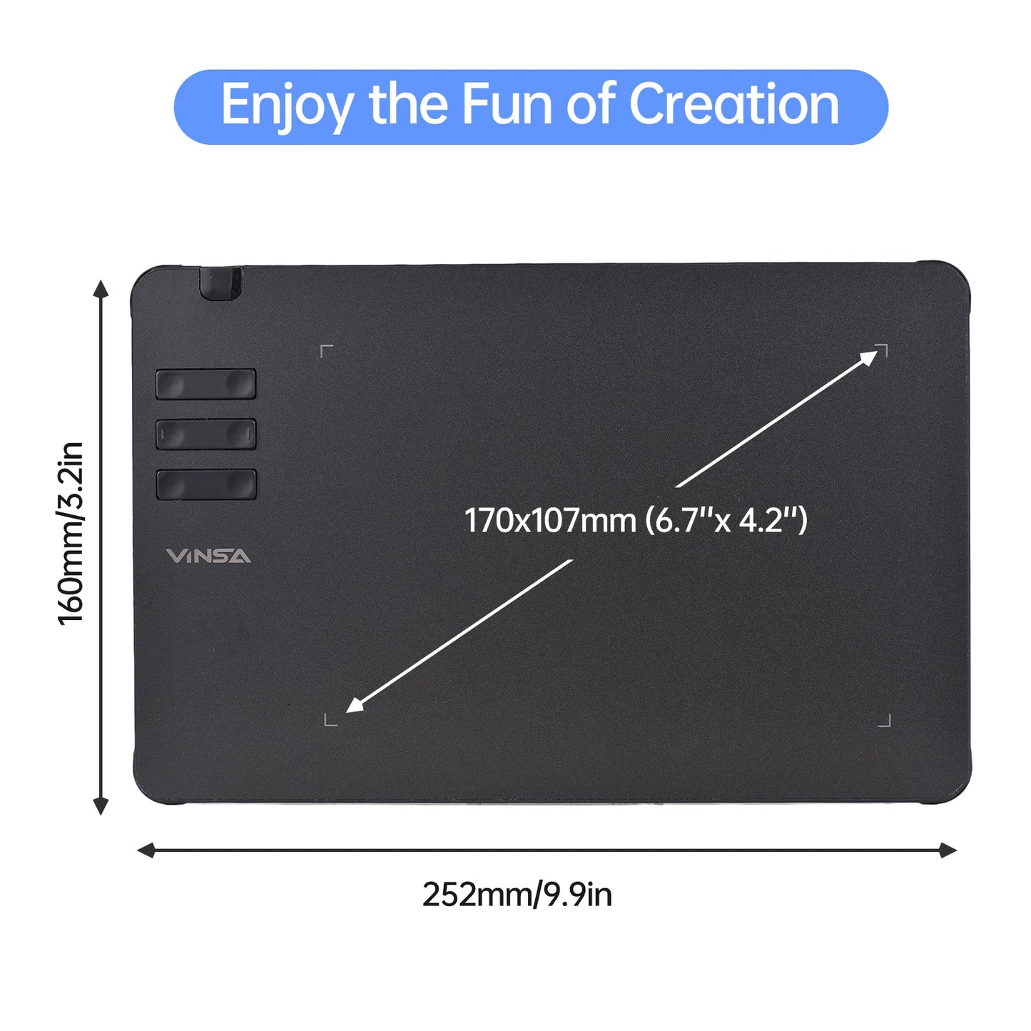 VINSA T1161 Grafiktablett Ultradünnes Kunst-Design-Skizze mit batterielosem Stift 8 Stiftspitzen 8192 Druckstufen