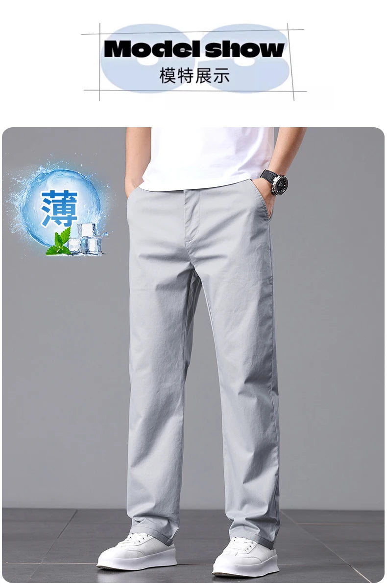 2025 Stretch Herrenhose Straight Fit Baumwolle Golfhose Herren Frühling Sommer Anzughose Büro Arbeit Freizeit Schwarz Marineblau Khaki