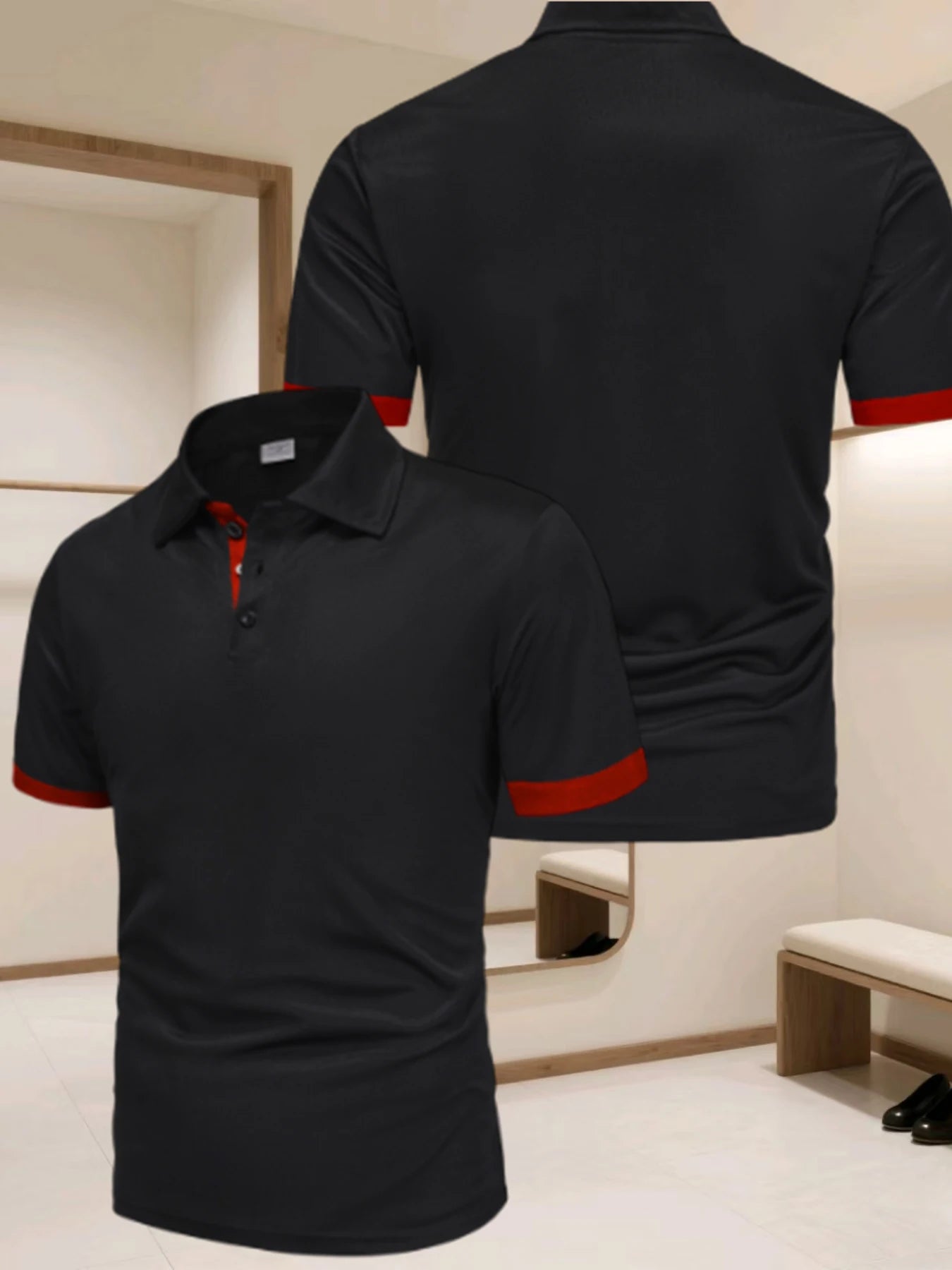 Haut de polo pour homme, haut de t-shirt de sport d'extérieur contrastant, polo de sport d'extérieur respirant pour homme, polo contrastant tendance