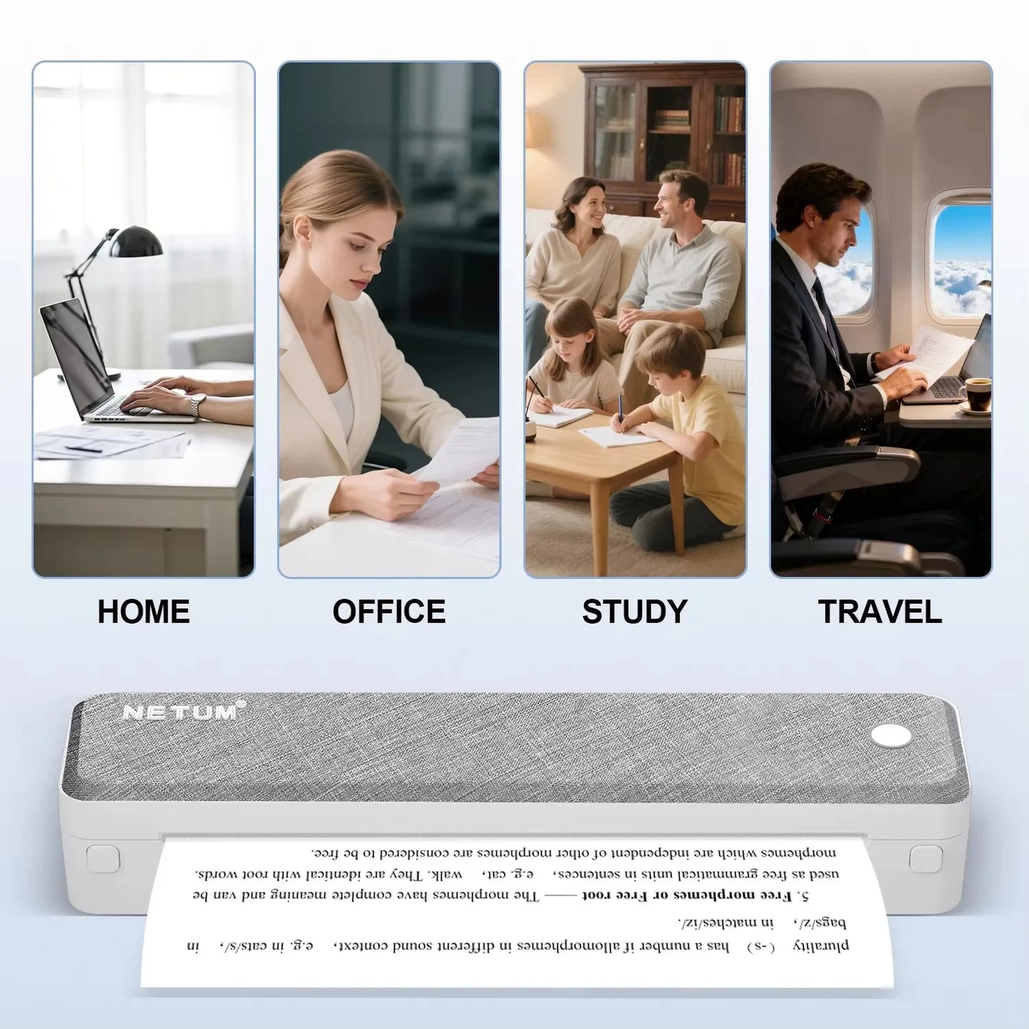 Imprimante thermique rechargeable portable sans encre A4 Bluetooth pour voyages d'affaires 203 DPI