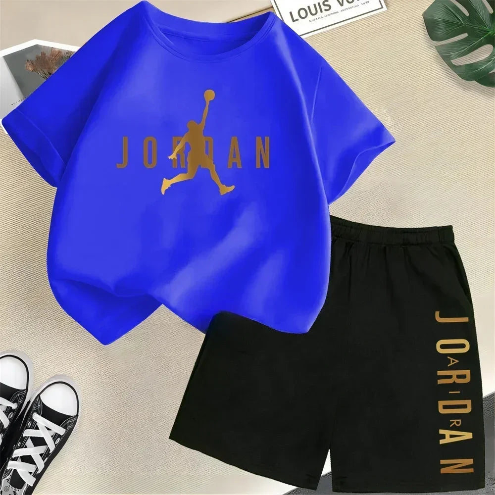 Sommer Kurzarm Kinder Set Slam Dunk Master Muster Print Sport T-Shirt + Shorts 2-teiliges Set Kinder Jungen Mädchen Mode Trainingsanzug