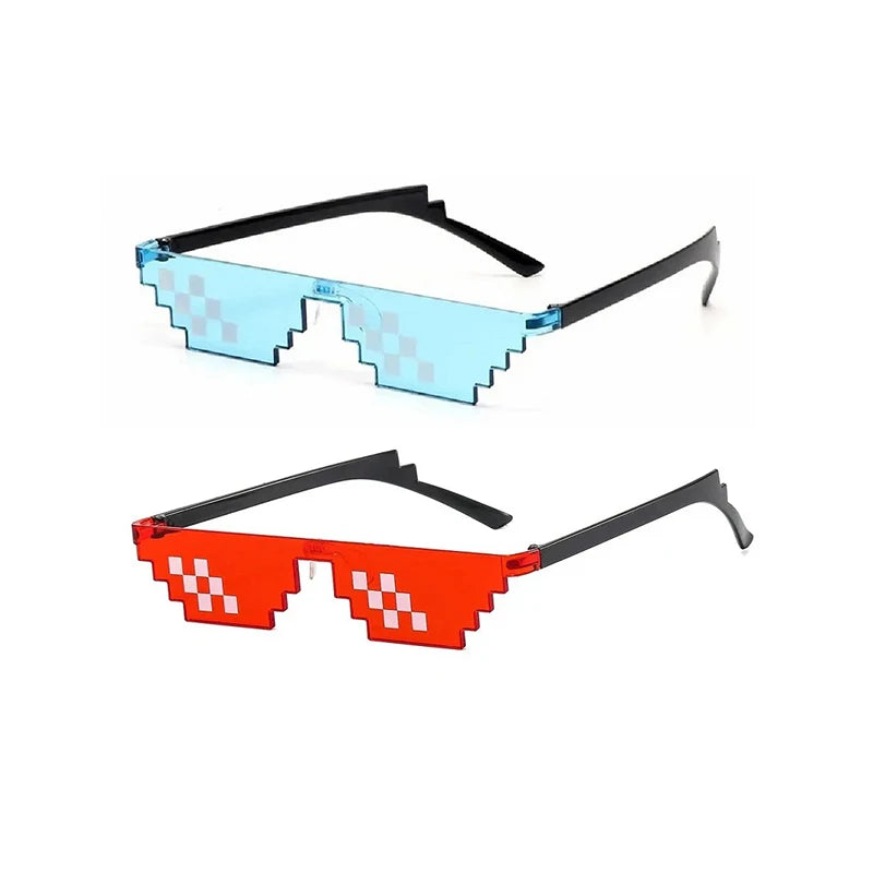2Pcs Mosaic Sunglasses Cool Party Vintage Shades Eyewear For Men Pixelated Sunglasses Funny Women Glasses