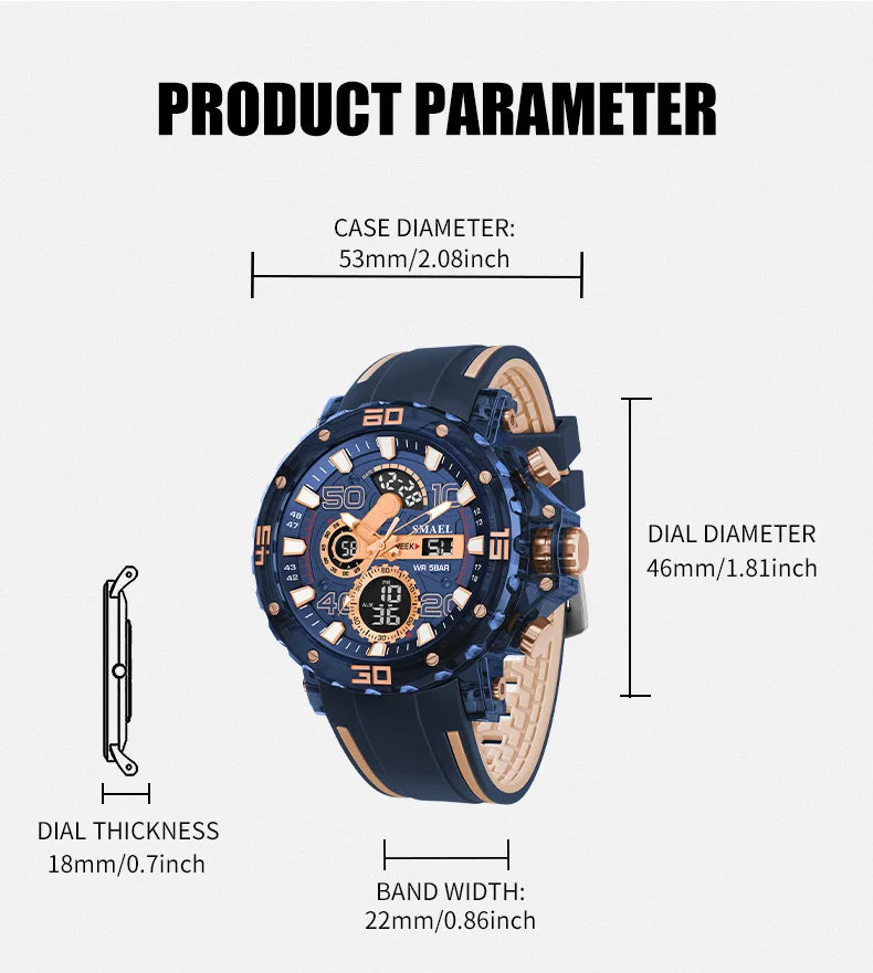 Montres Militaires Hommes Montre 2025 Nouvelle 50M Étanche Chronomètre Alarme Lumière LED Montres Digitales 8136 Montre Sport Homme